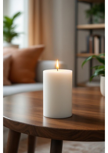 El Işçiliği Hand Made Kütük Silindir Mum Beyaz Renk 5 cm Genişlik 12,5 cm Uzunluk Gül Kokulu indirimleri