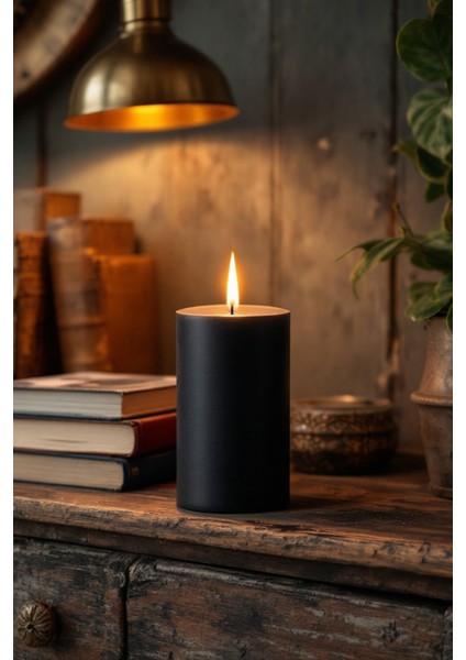 El Işçiliği Hand Made Kütük Silindir Mum Siyah Renk 5 cm Genişlik 12,5 cm Uzunluk Lavanta Kokulu