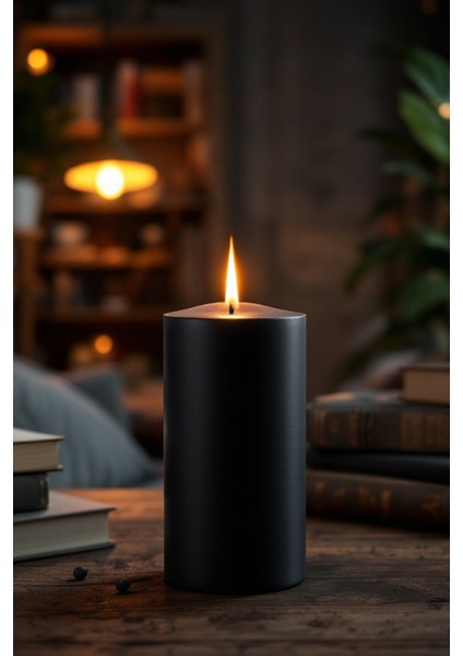 El Işçiliği Hand Made Kütük Silindir Mum Siyah Renk 5 cm Genişlik 12,5 cm Uzunluk Lavanta Kokulu modelleri