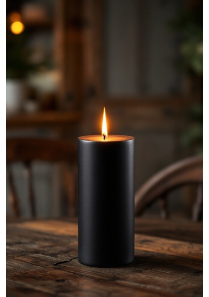 El Işçiliği Hand Made Kütük Silindir Mum Siyah Renk 5 cm Genişlik 25 cm Uzunluk Gül Kokulu modelleri