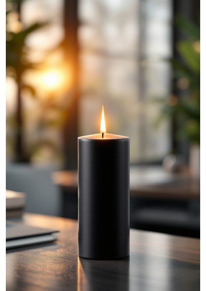 El Işçiliği Hand Made Kütük Silindir Mum Siyah Renk 5 cm Genişlik 25 cm Uzunluk Gül Kokulu fırsatları