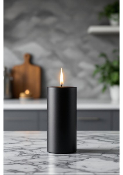 El Işçiliği Hand Made Kütük Silindir Mum Siyah Renk 5 cm Genişlik 25 cm Uzunluk Gül Kokulu indirimleri