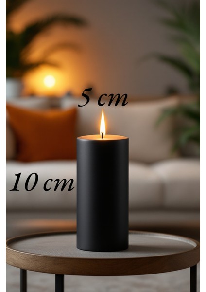 El Işçiliği Hand Made Kütük Silindir Mum Siyah Renk 5 cm Genişlik 30 cm Uzunluk Lavanta Kokulu