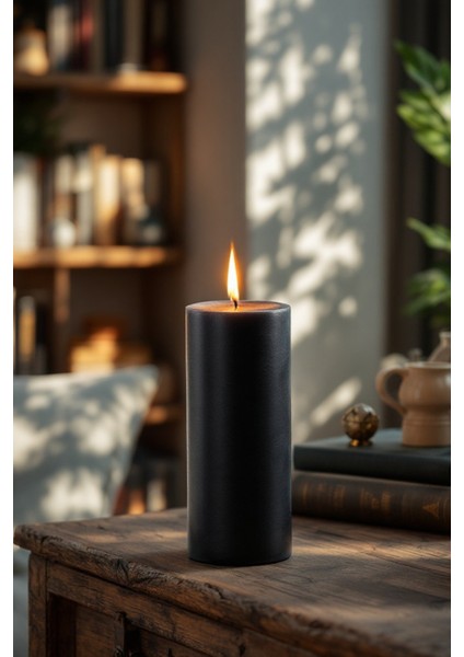 El Işçiliği Hand Made Kütük Silindir Mum Siyah Renk 5 cm Genişlik 30 cm Uzunluk Lavanta Kokulu indirimleri