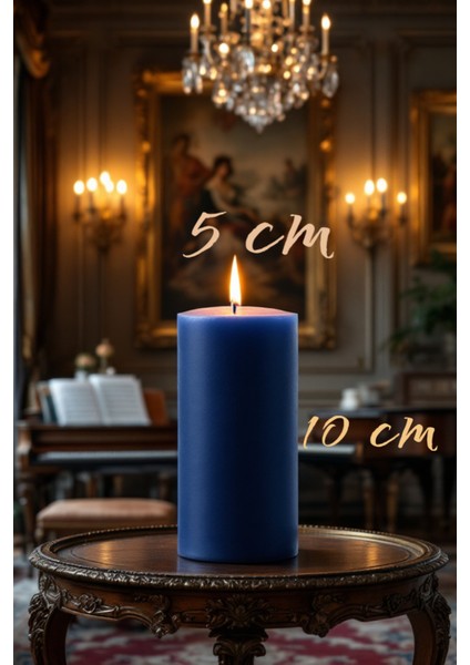 El Işçiliği Hand Made Kütük Silindir Mum Lacivert Renk 5 cm Genişlik 30 cm Uzunluk Lavanta Kokulu