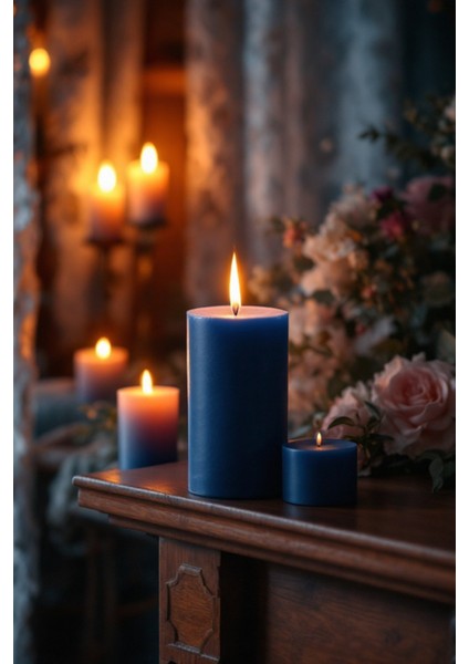 El Işçiliği Hand Made Kütük Silindir Mum Lacivert Renk 5 cm Genişlik 30 cm Uzunluk Lavanta Kokulu fiyatları