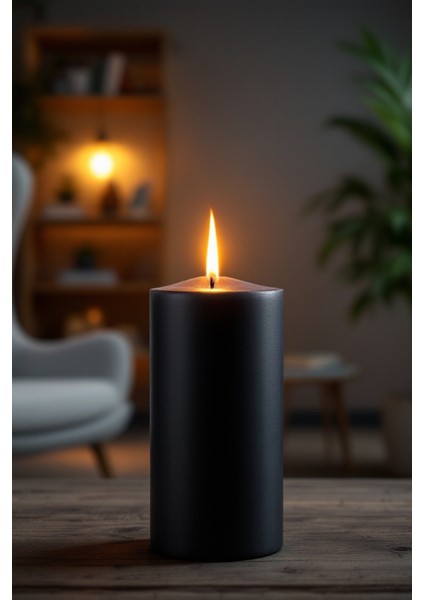 El Işçiliği Hand Made Kütük Silindir Mum Siyah Renk 5 cm Genişlik 15 cm Uzunluk Sandal Ağacı Kokulu