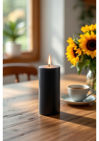 El Işçiliği Hand Made Kütük Silindir Mum Siyah Renk 5 cm Genişlik 15 cm Uzunluk Sandal Ağacı Kokulu fiyatları