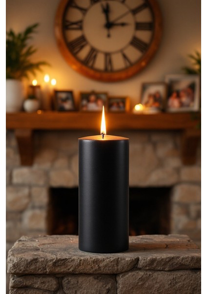 El Işçiliği Hand Made Kütük Silindir Mum Siyah Renk 5 cm Genişlik 15 cm Uzunluk Sandal Ağacı Kokulu modelleri