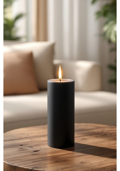 El Işçiliği Hand Made Kütük Silindir Mum Siyah Renk 5 cm Genişlik 15 cm Uzunluk Sandal Ağacı Kokulu fırsatları