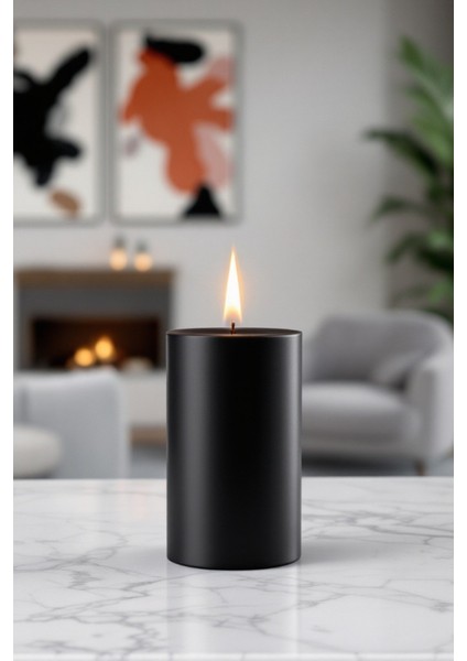 El Işçiliği Hand Made Kütük Silindir Mum Siyah Renk 5 cm Genişlik 15 cm Uzunluk Sandal Ağacı Kokulu indirimleri