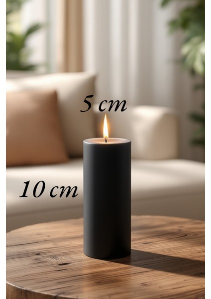 El Işçiliği Hand Made Kütük Silindir Mum Siyah Renk 5 cm Genişlik 15 cm Uzunluk Vanilya Kokulu