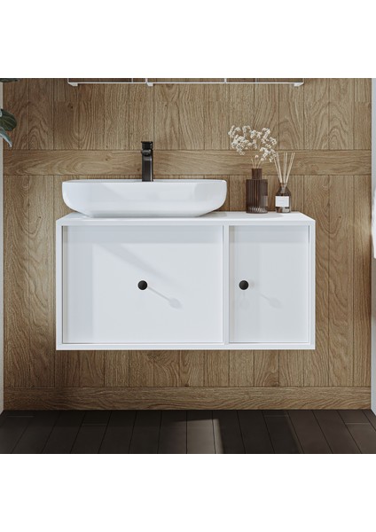 Gusto Ayaksız Oval Lavabolu Mdf 90 cm Çekmeceli Banyo Dolabı