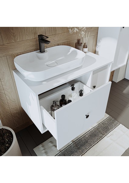 Gusto Ayaksız Oval Lavabolu Mdf 90 cm Çekmeceli Banyo Dolabı fiyatları