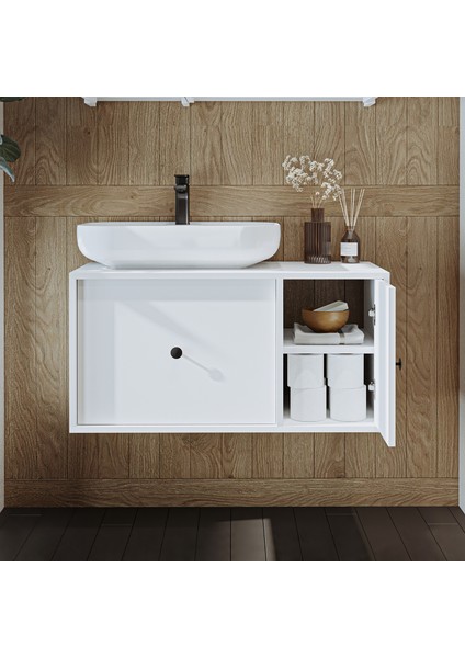 Gusto Ayaksız Oval Lavabolu Mdf 90 cm Çekmeceli Banyo Dolabı modelleri