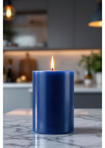 El Işçiliği Hand Made Kütük Silindir Mum Lacivert Renk 5 cm Genişlik 20 cm Uzunluk Lavanta Kokulu modelleri