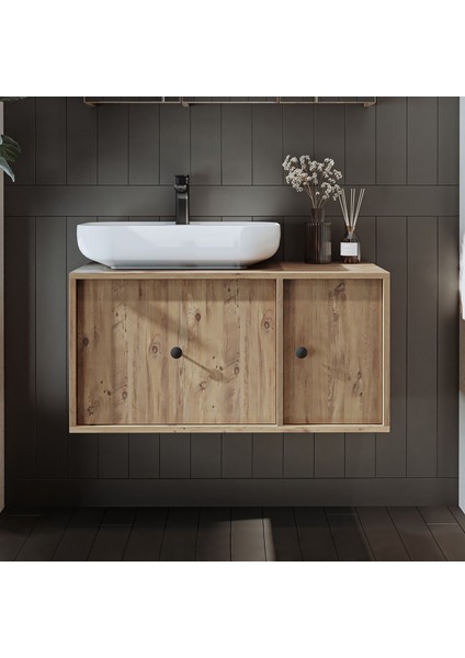 Gusto Ayaksız Oval Lavabolu Mdf 90 cm Çekmeceli Banyo Dolabı