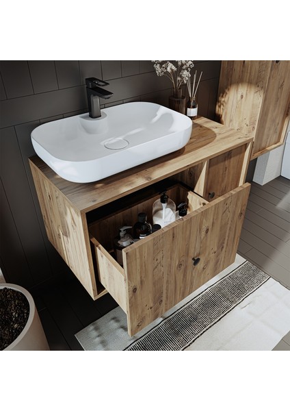 Gusto Ayaksız Oval Lavabolu Mdf 90 cm Çekmeceli Banyo Dolabı fiyatları