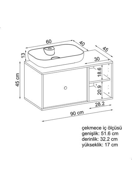 Gusto Ayaksız Oval Lavabolu Mdf 90 cm Çekmeceli Banyo Dolabı fırsatları