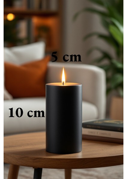 El Işçiliği Hand Made Kütük Silindir Mum Siyah Renk 5 cm Genişlik 20 cm Uzunluk Kahve Aroması Kokulu