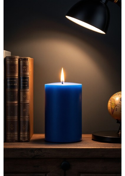 El Işçiliği Hand Made Kütük Silindir Mum Lacivert Renk 5 cm Genişlik 15 cm Uzunluk Vanilya Kokulu fiyatları