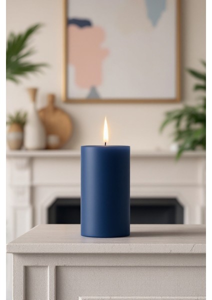 El Işçiliği Hand Made Kütük Silindir Mum Lacivert Renk 5 cm Genişlik 15 cm Uzunluk Vanilya Kokulu indirimleri