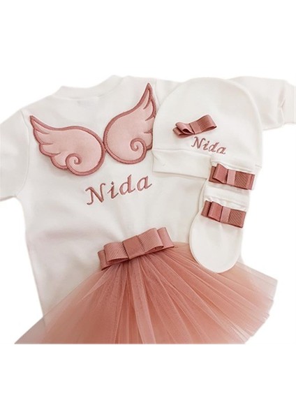Melek Kanatlı Kız Bebek Hastane Çıkışı 3 Lü Set Koyu Pudra fırsatları