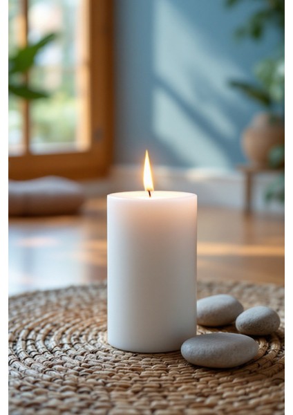 El Işçiliği Hand Made Kütük Silindir Mum Beyaz Renk 5 cm Genişlik 20 cm Uzunluk Vanilya Kokulu fiyatları