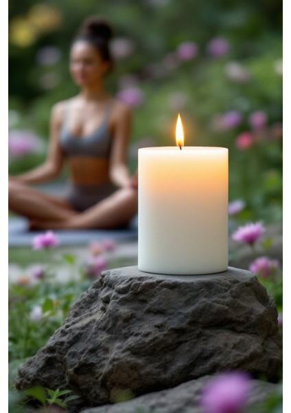 El Işçiliği Hand Made Kütük Silindir Mum Beyaz Renk 5 cm Genişlik 20 cm Uzunluk Vanilya Kokulu fırsatları