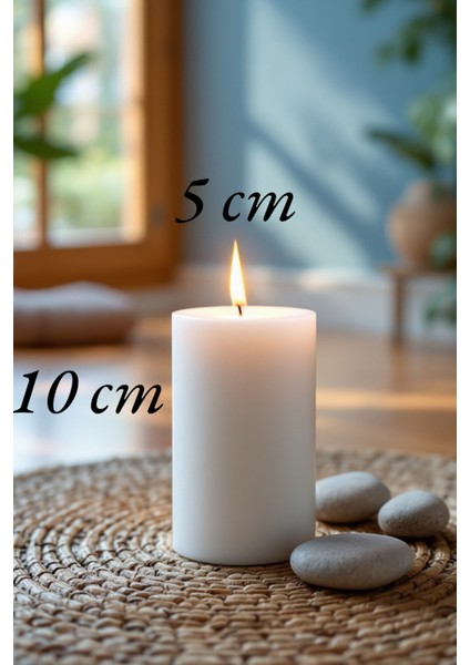 El Işçiliği Hand Made Kütük Silindir Mum Beyaz Renk 5 cm Genişlik 20 cm Uzunluk Vanilya Kokulu indirimleri