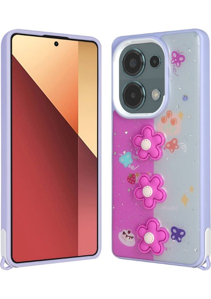 Xiaomi Poco M6 Pro 4g Kılıf Parlayan Simli Kabartma Figürlü Cevze Kapak-Mor PAPATYA-86804367741