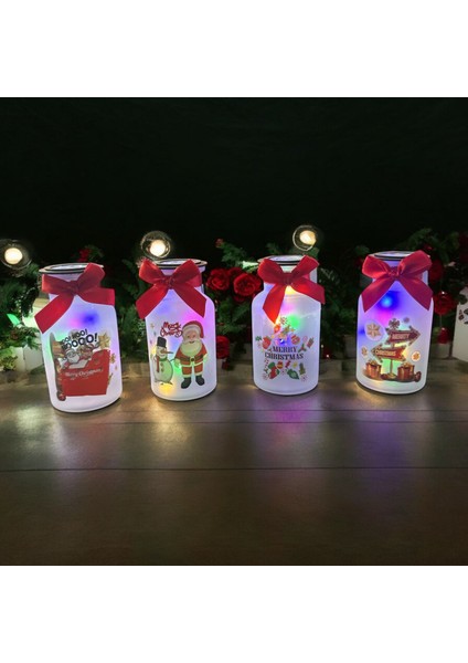 Vıp 4 Adet Yılbaşı Işıkları Yılbaşı Dekorları Rgb Renkli LED Işıklı 12 cm Cam Kavanoz Işıklı Kavanoz
