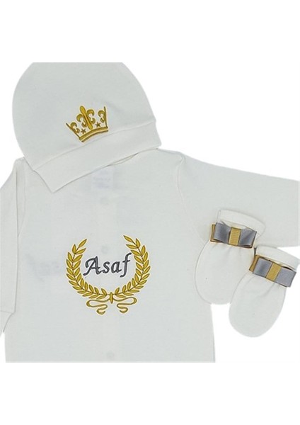 Isimli Hastane Çıkışı 3 Lü Set Laruel Prens Desenli Sarı- Gri