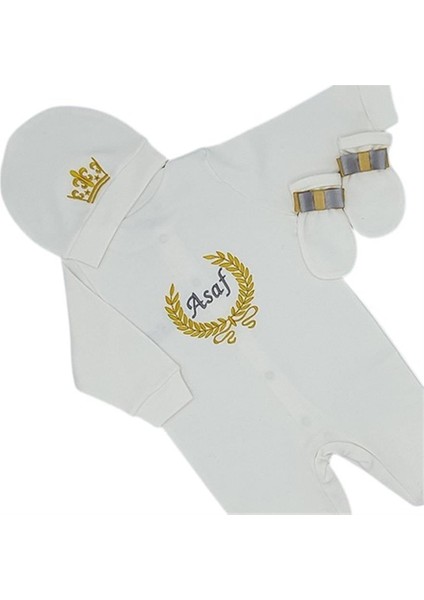 Isimli Hastane Çıkışı 3 Lü Set Laruel Prens Desenli Sarı- Gri