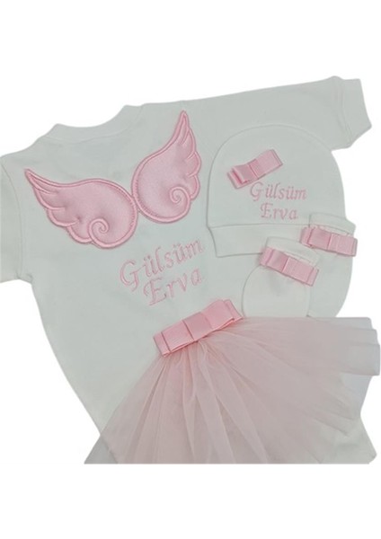 Melek Kanatlı Kız Bebek Hastane Çıkışı 3 Lü Set Pembe