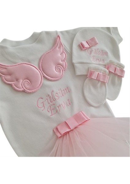 Melek Kanatlı Kız Bebek Hastane Çıkışı 3 Lü Set Pembe