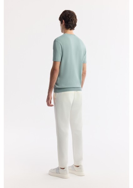 Erkek Nil Yeşili Bisiklet Yaka Önü Jakar Detaylı Rayon Triko T-shirt A51Y5004