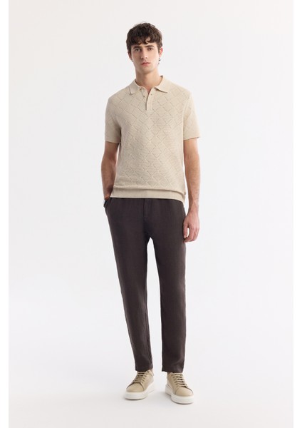Erkek Bej Polo Yaka Jakarlı Buklet İplik Triko T-shirt A51Y5040