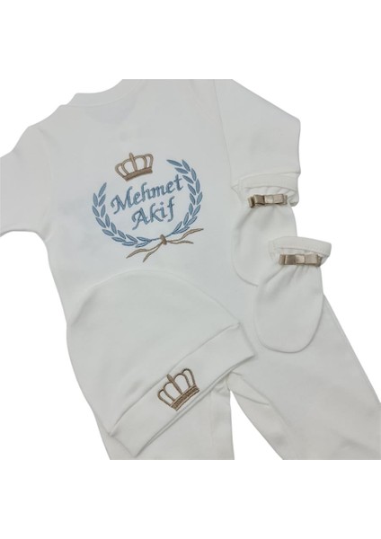 Isimli Hastane Çıkışı 3 Lü Set Laruel Desenli Erkek Bebek