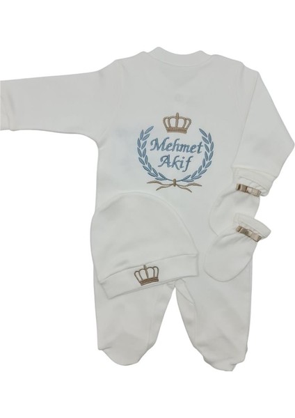 Isimli Hastane Çıkışı 3 Lü Set Laruel Desenli Erkek Bebek