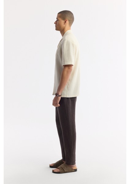 Erkek Bej Apaj Yaka Keten Karışımlı Kısa Kol Comfort Fit Gömlek A51Y2075 modelleri