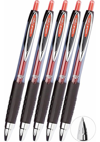Kırmızı Pilot Kalem 5 Adet Uniball Signo Micro 207 0.5 mm Roller Uç Kalem UMN-207 Inci Uçlu Likit Mürekkepli Jel Kalem