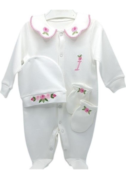 Rococo Desenli Kız Bebek Hastane Çıkışı 3 Lü Set