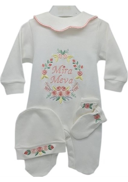 Isimli Hastane Çıkışı 3 Lü Set Rococo Laruel Desenli Pudra