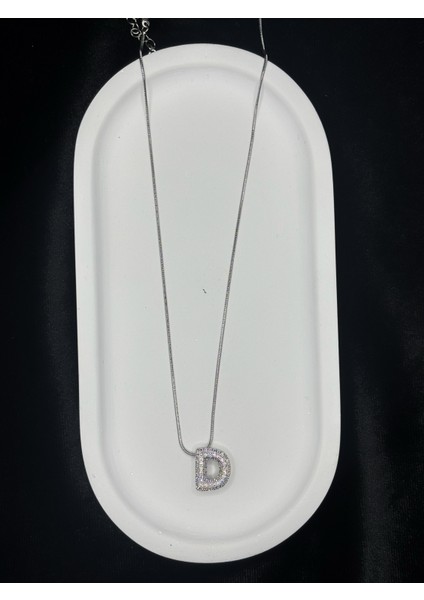 Zirkon Taşlı Gümüş D Harf Kolye
