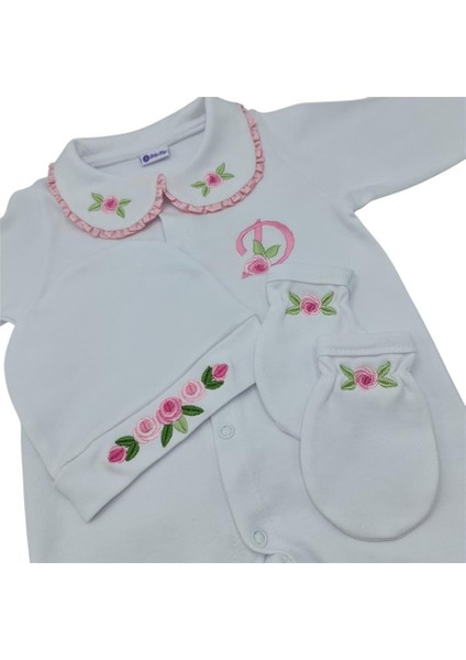 Isimli Hastane Çıkışı 3 Lü Set Rococo Laruel Desenli Pembe