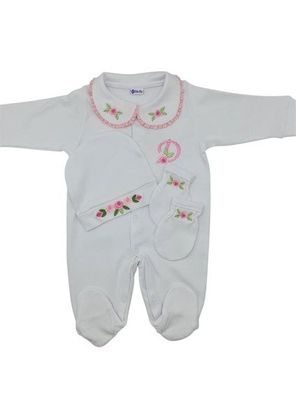 Isimli Hastane Çıkışı 3 Lü Set Rococo Laruel Desenli Pembe