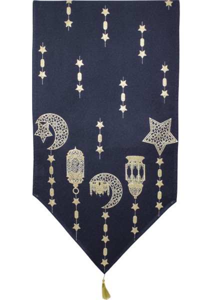 Belıeve Ramazan Fener Jakarlı Dokuma Goblen Dekoratif Siyah Simli Püsküllü Runner 40 x 140