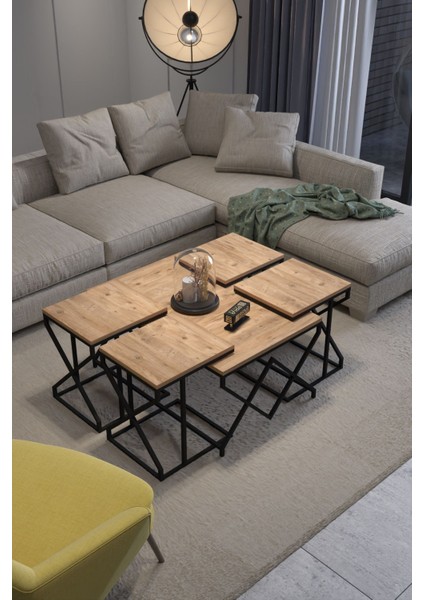 Orta Sehpa ve Zigon Sehpa V Lüx 5'li Set Atlantik Çam