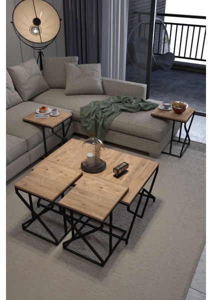 Orta Sehpa ve Zigon Sehpa V Lüx 5'li Set Atlantik Çam modelleri